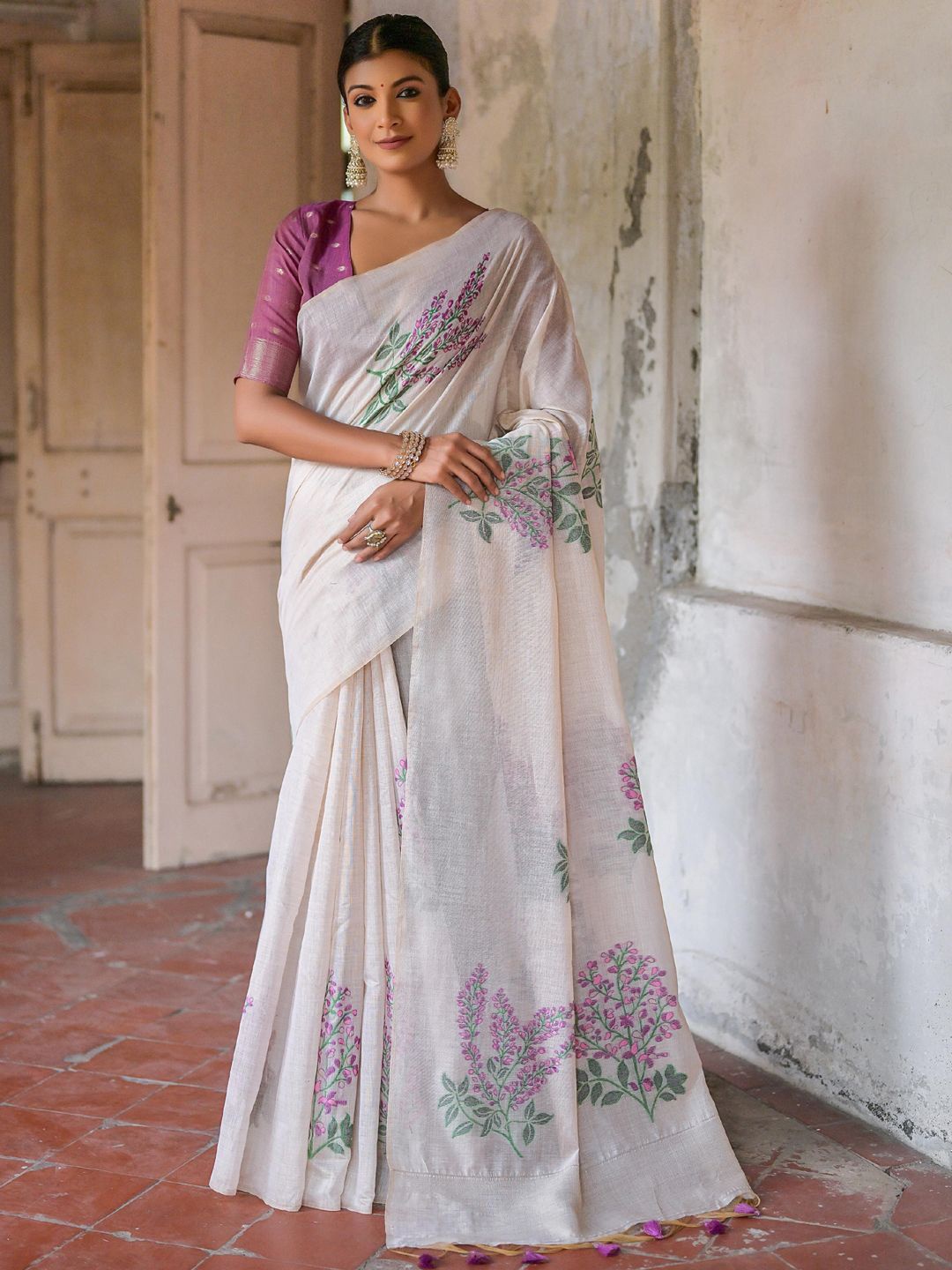 

Panzora Floral Muga Saree, Purple