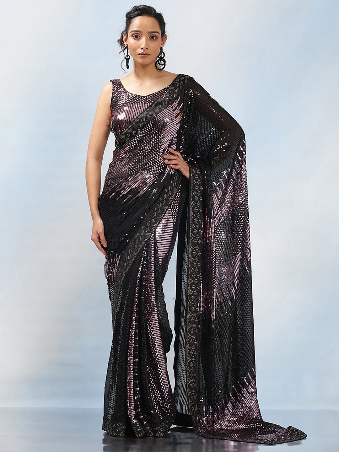 

MAHALASA Embellished Sequinned Pure Georgette Saree, Black
