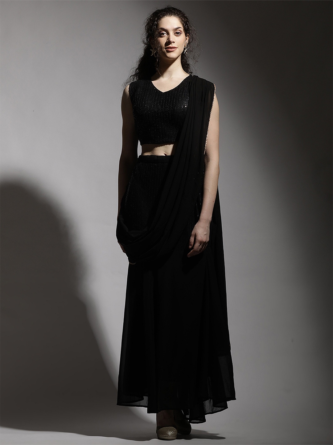 

MAHALASA Zari Pure Georgette Saree, Black