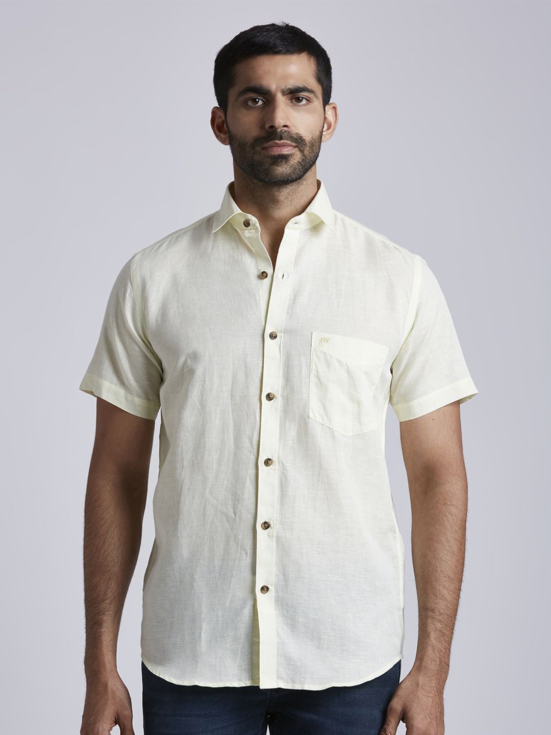 

JOHN WATSON Men Slim Fit Opaque Casual Shirt, Yellow