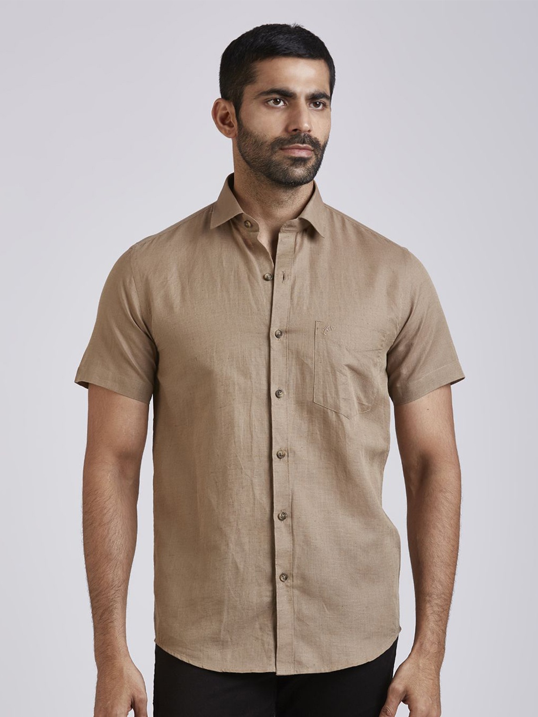 

JOHN WATSON Men Slim Fit Opaque Casual Shirt, Camel brown