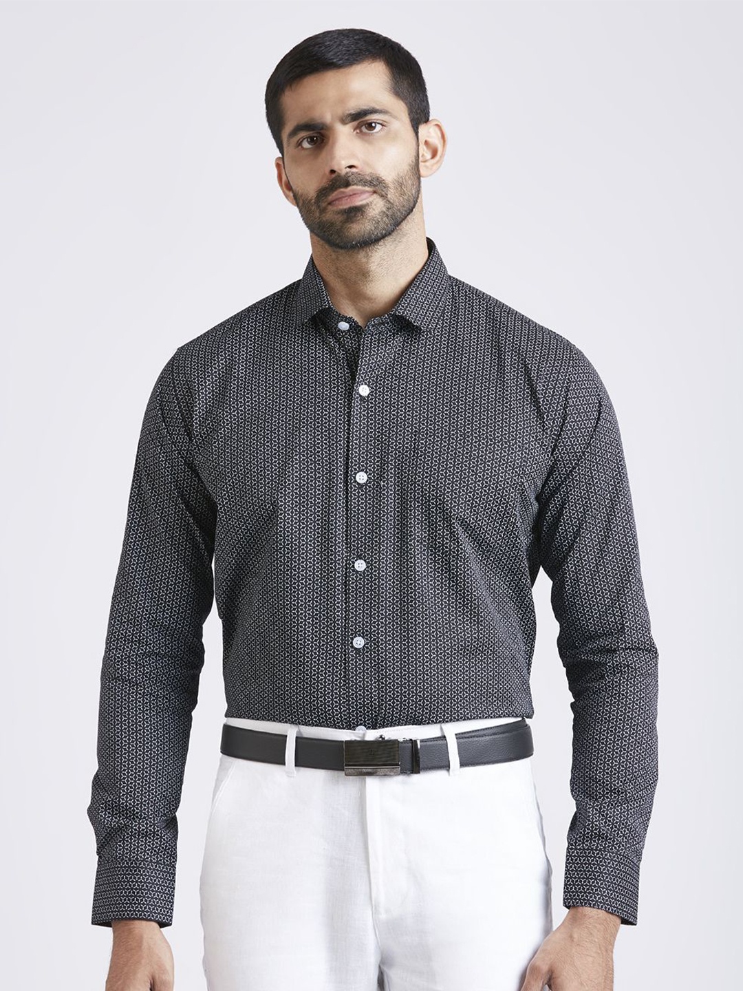 

JOHN WATSON Men Slim Fit Printed Semiformal Shirt, Black