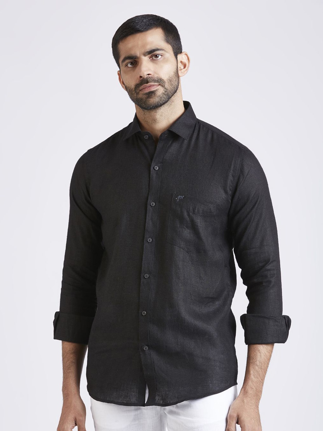 

JOHN WATSON Men Slim Fit Opaque Semiformal Shirt, Black