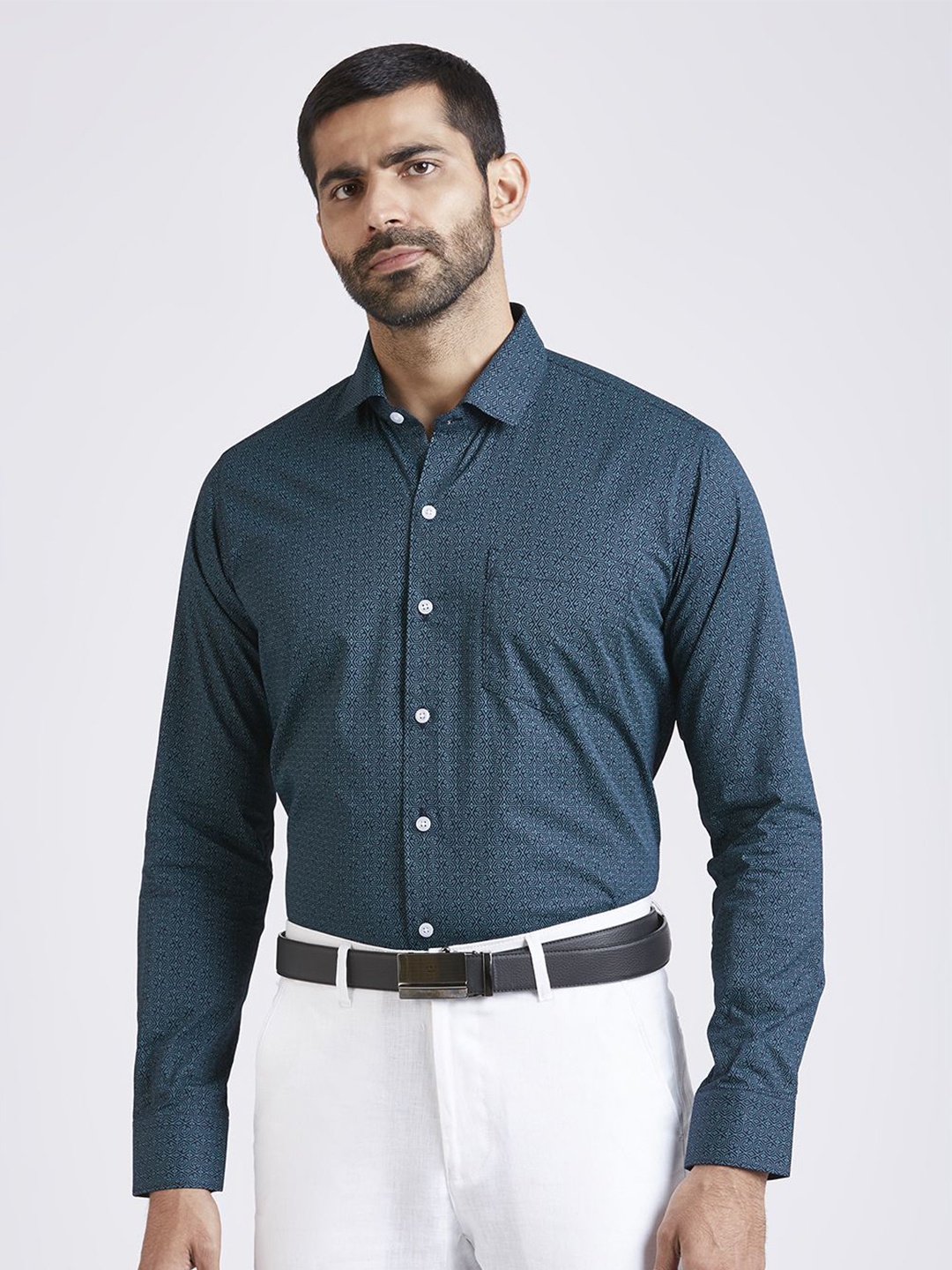 

JOHN WATSON Men Slim Fit Micro Ditsy Printed Semiformal Shirt, Blue