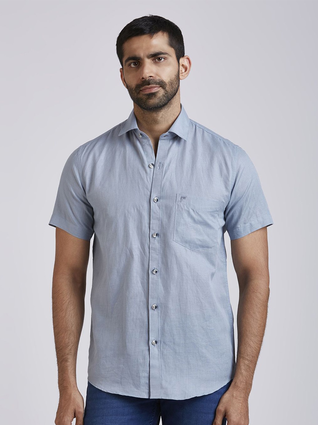 

JOHN WATSON Men Slim Fit Opaque Semiformal Shirt, Blue