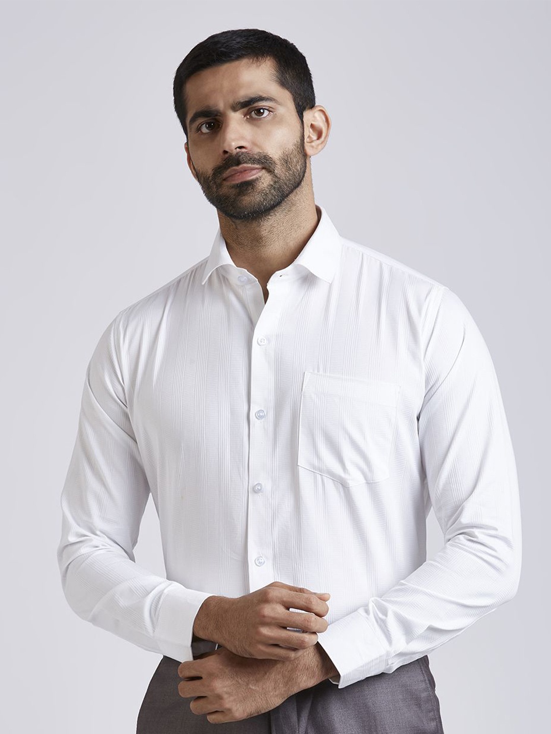 

JOHN WATSON Men Solid Slim Fit Opaque Semiformal Shirt, White