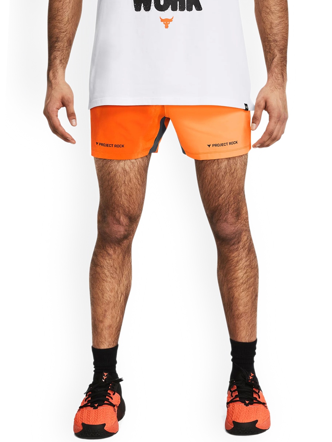 

UNDER ARMOUR Project Rock Ultimate 5 Men Printed Mid-Rise Slim fit Sports Shorts, Orange