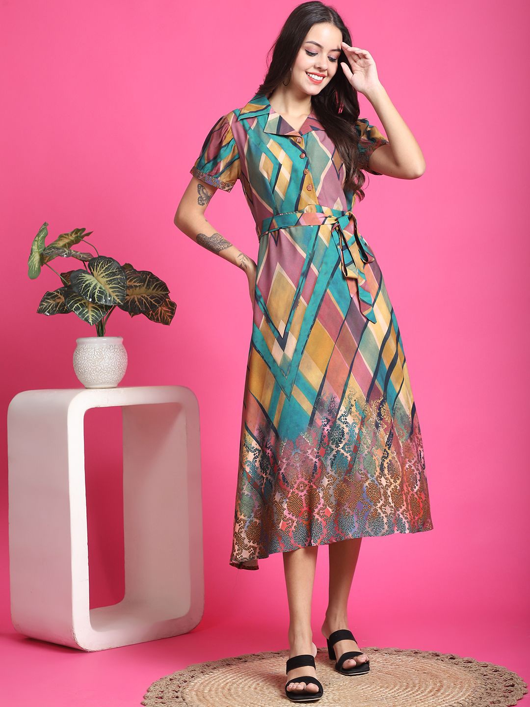 

Claura Printed A-Line Midi Dress, Teal