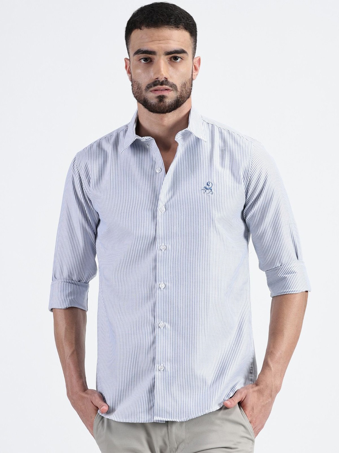 

MISCHIEF MONKEY Men Classic Tailored Fit Micro Checks Opaque Checked Casual Shirt, Blue