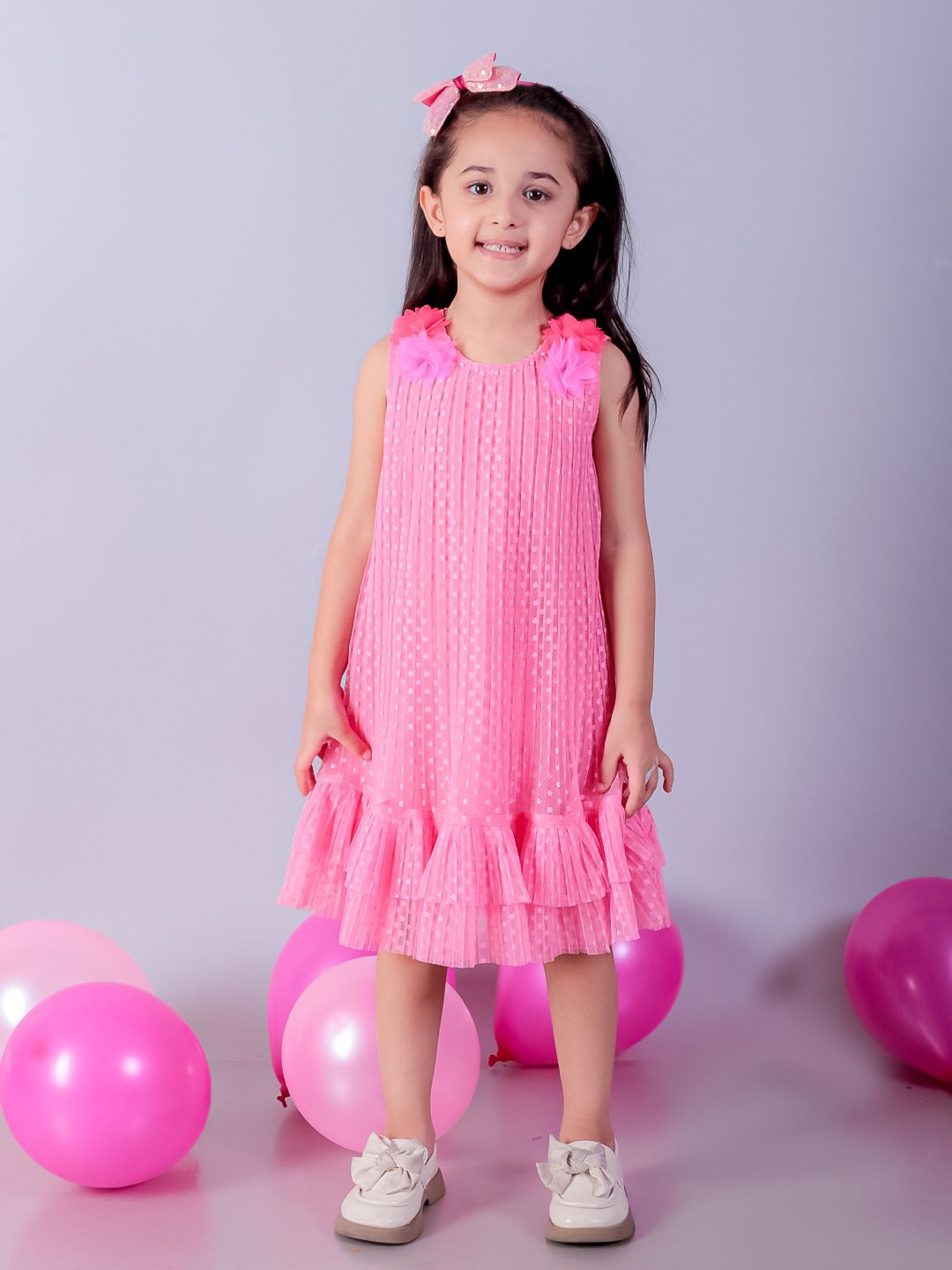 

LIL DRAMA Girls Polka Dot Print Sleeveless A-Line Dress, Pink