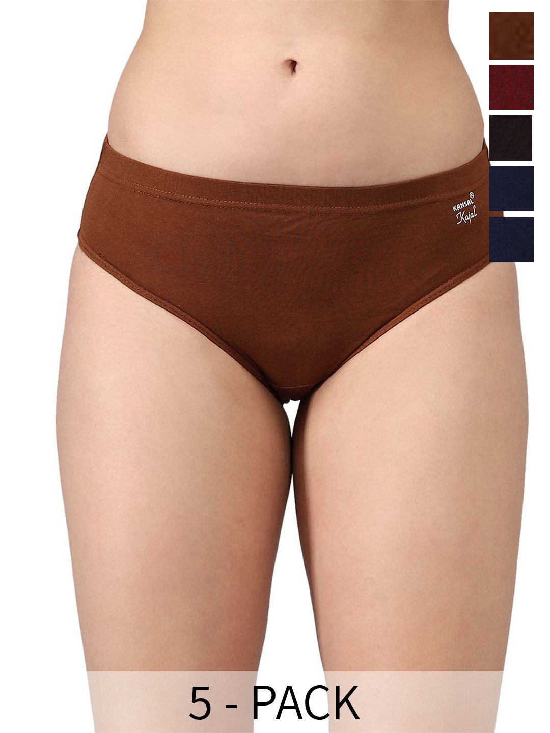 

KANSAL Pack Of 5 Combed Cotton Hipster Briefs, Black