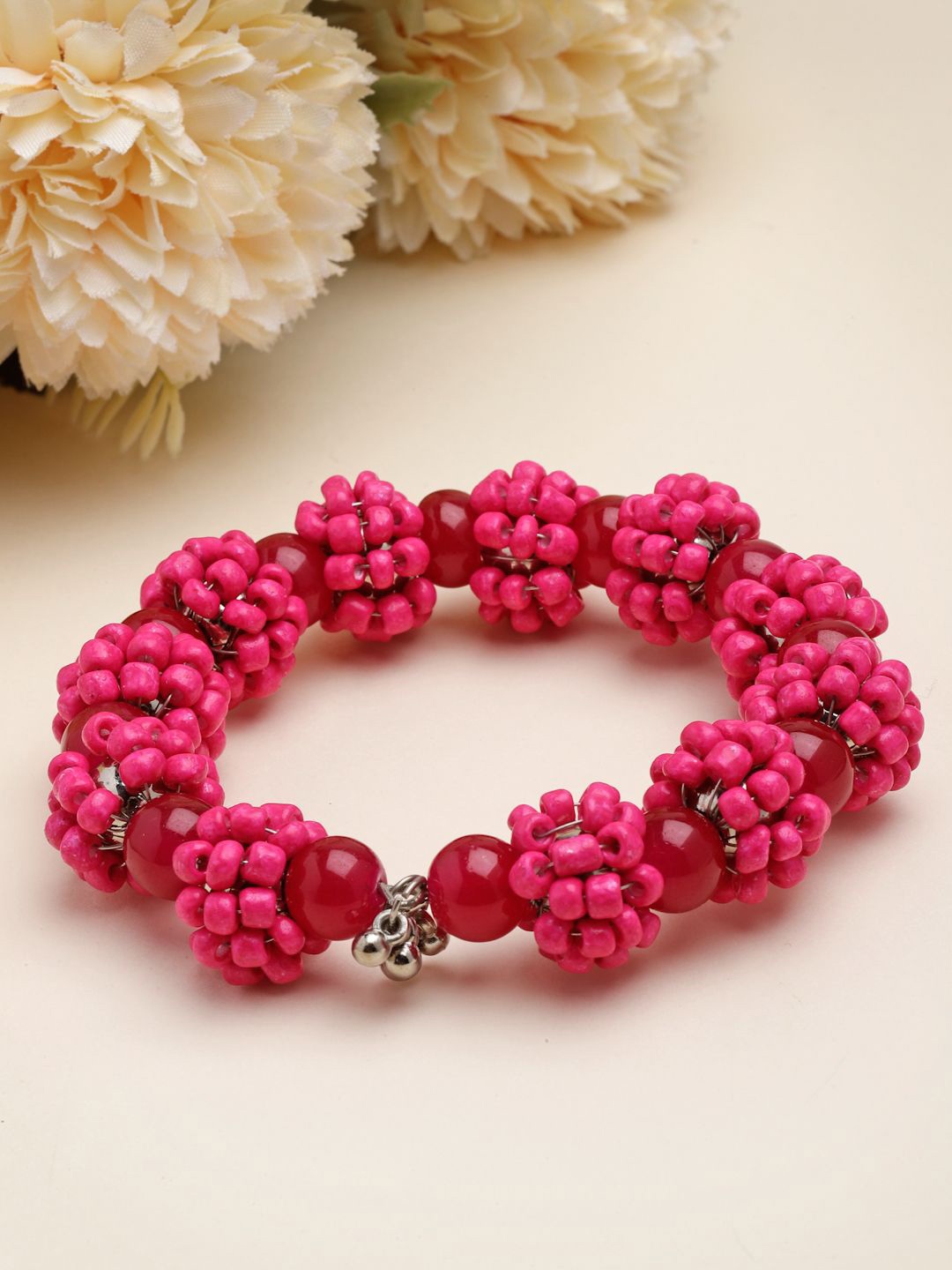 

Moedbuille Silver-Plated Beads Studded Bohemian Bangle-Style Bracelet