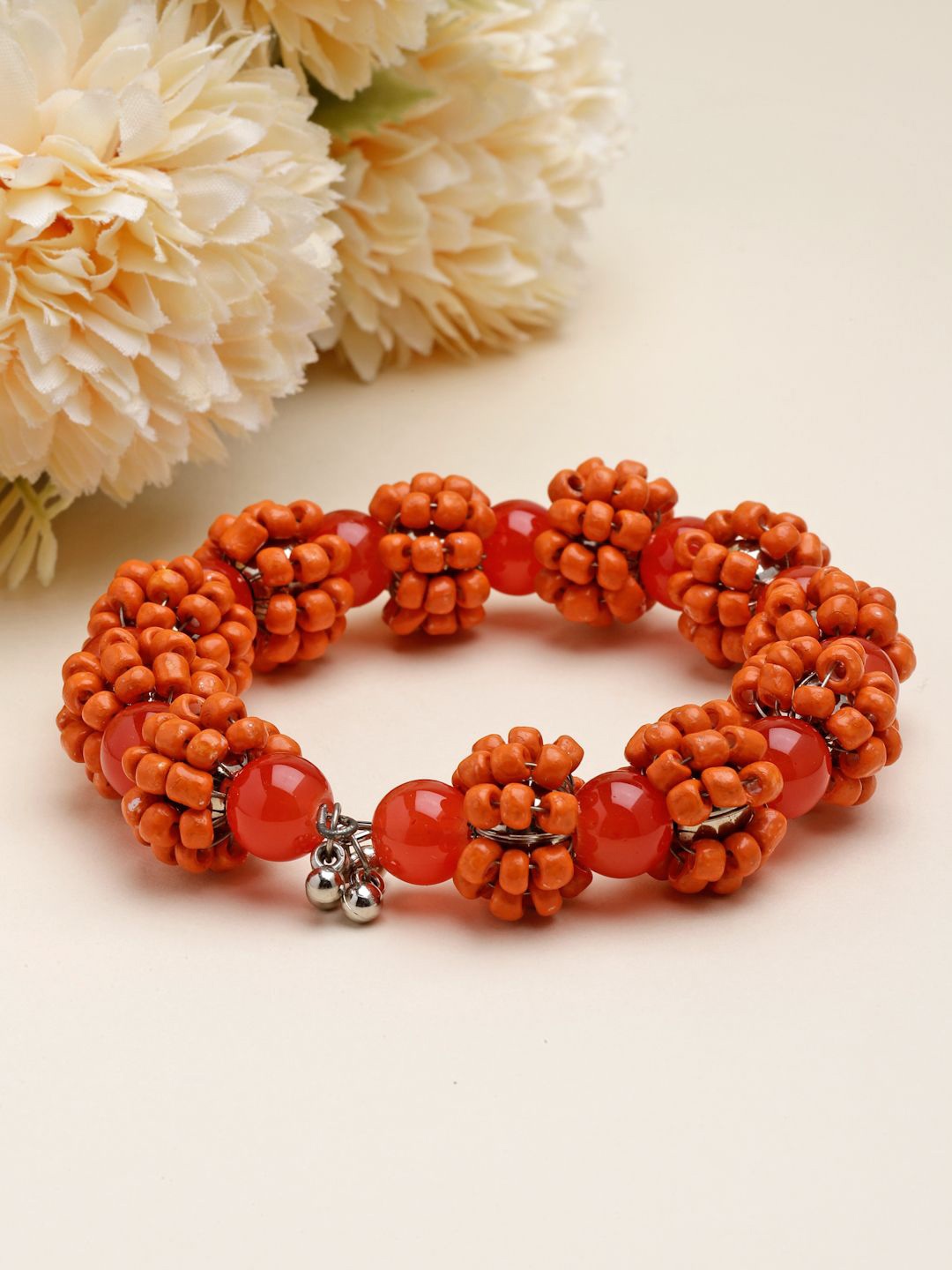 

Moedbuille Silver-Plated Beads Studded Bohemian Bangle-Style Bracelet