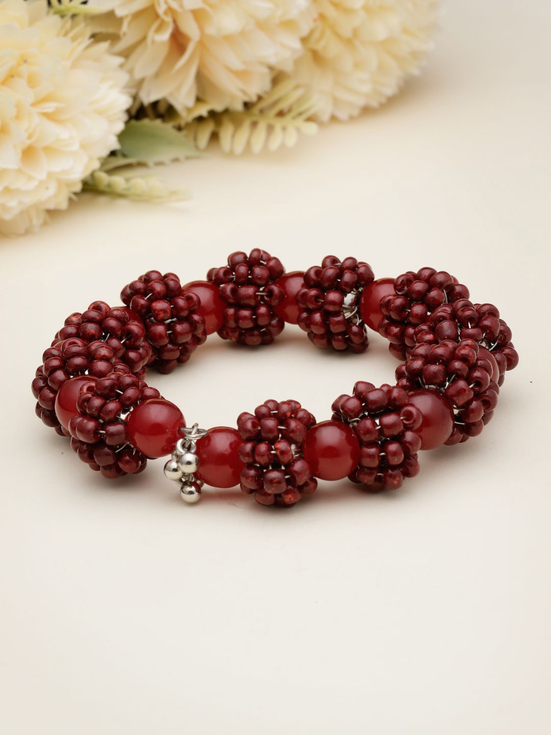 

Moedbuille Silver-Plated Beads Studded Bohemian Bangle-Style Bracelet