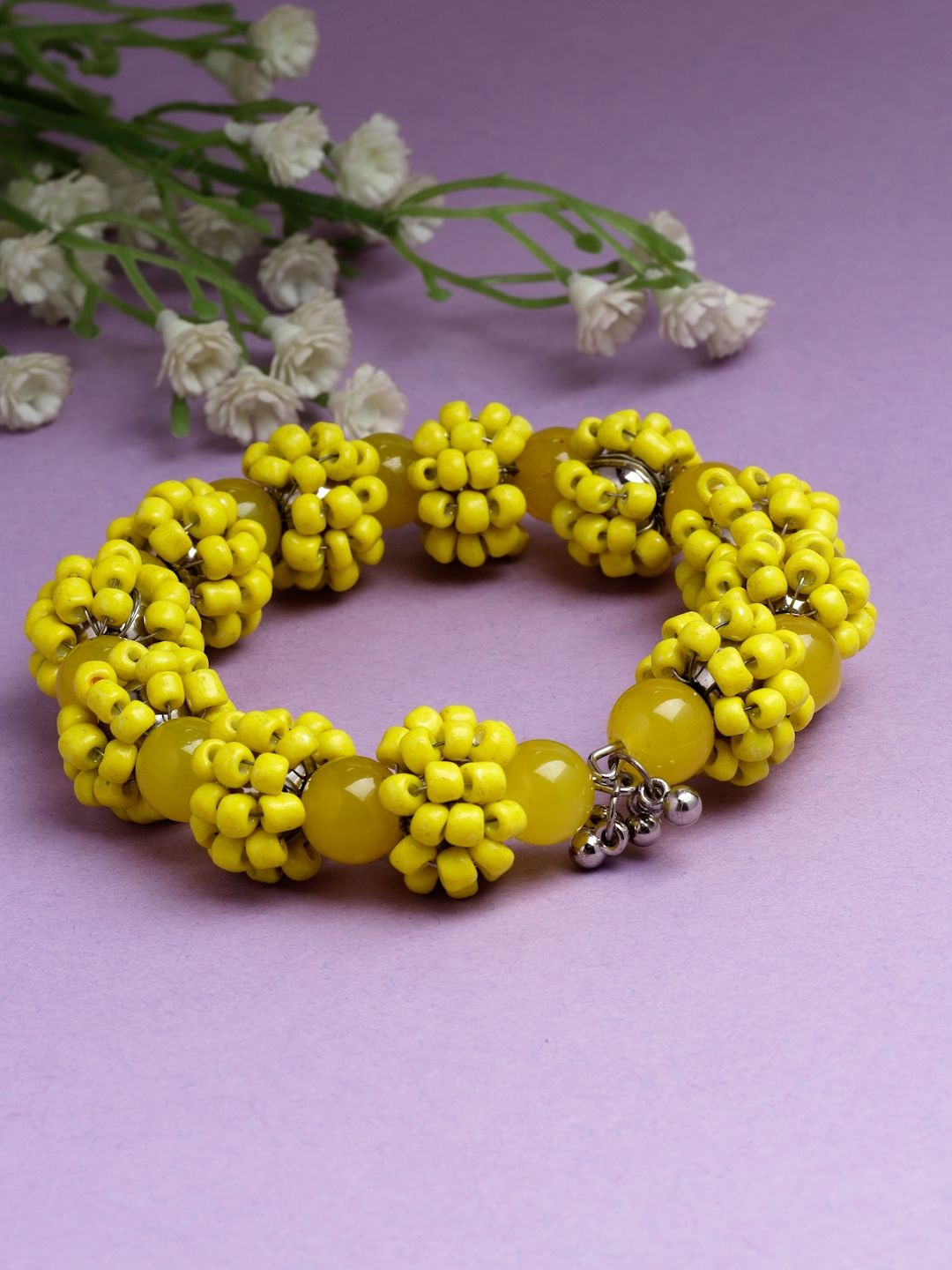 

Moedbuille Silver-Plated Beads Studded Bohemian Bangle-Style Bracelet