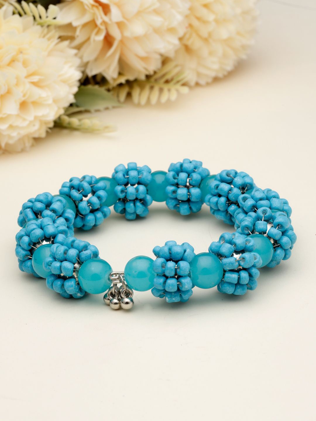 

Moedbuille Silver-Plated Beads Studded Bohemian Bangle-Style Bracelet