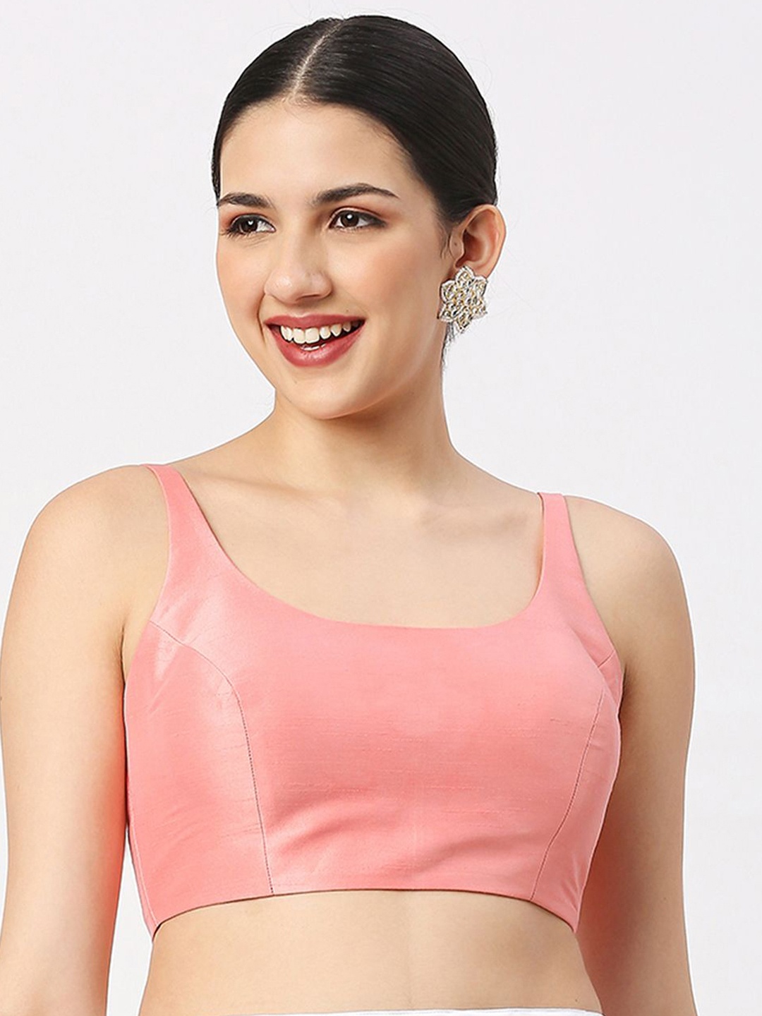 

neckbook Spaghetti Princess Cut Padded Readymade Saree Blouse, Peach