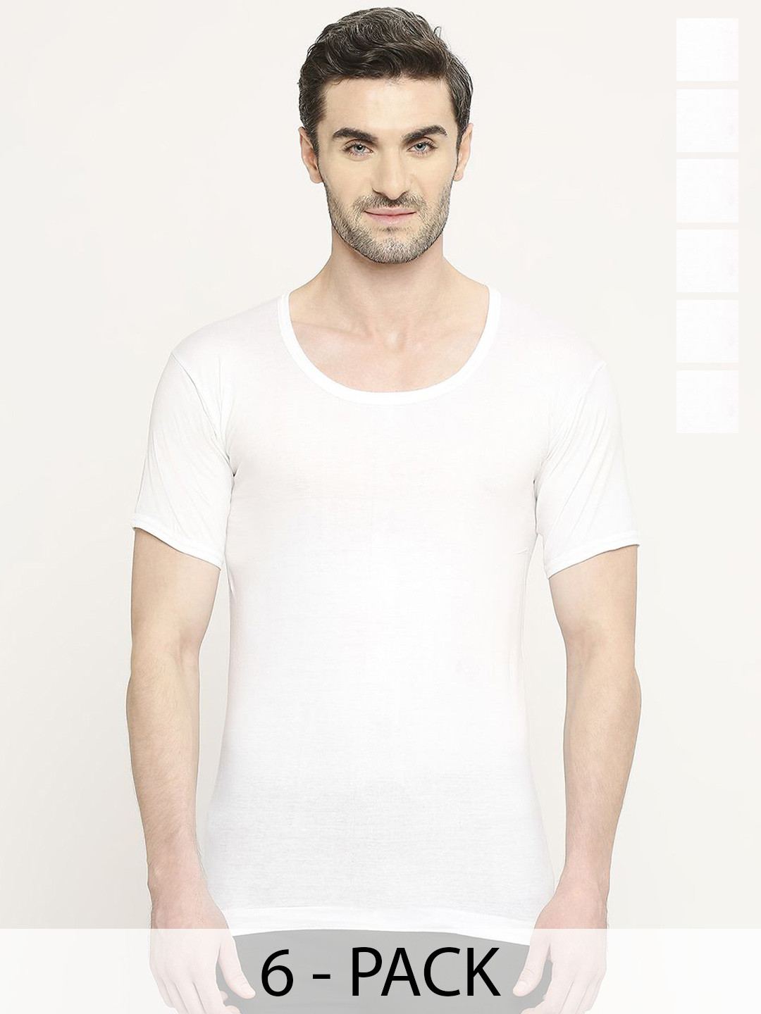 

VIP Pack Of 6 Short Sleeves Innerwear Vests VP-MI-VS-CLSRS-10P-PO6-110, White