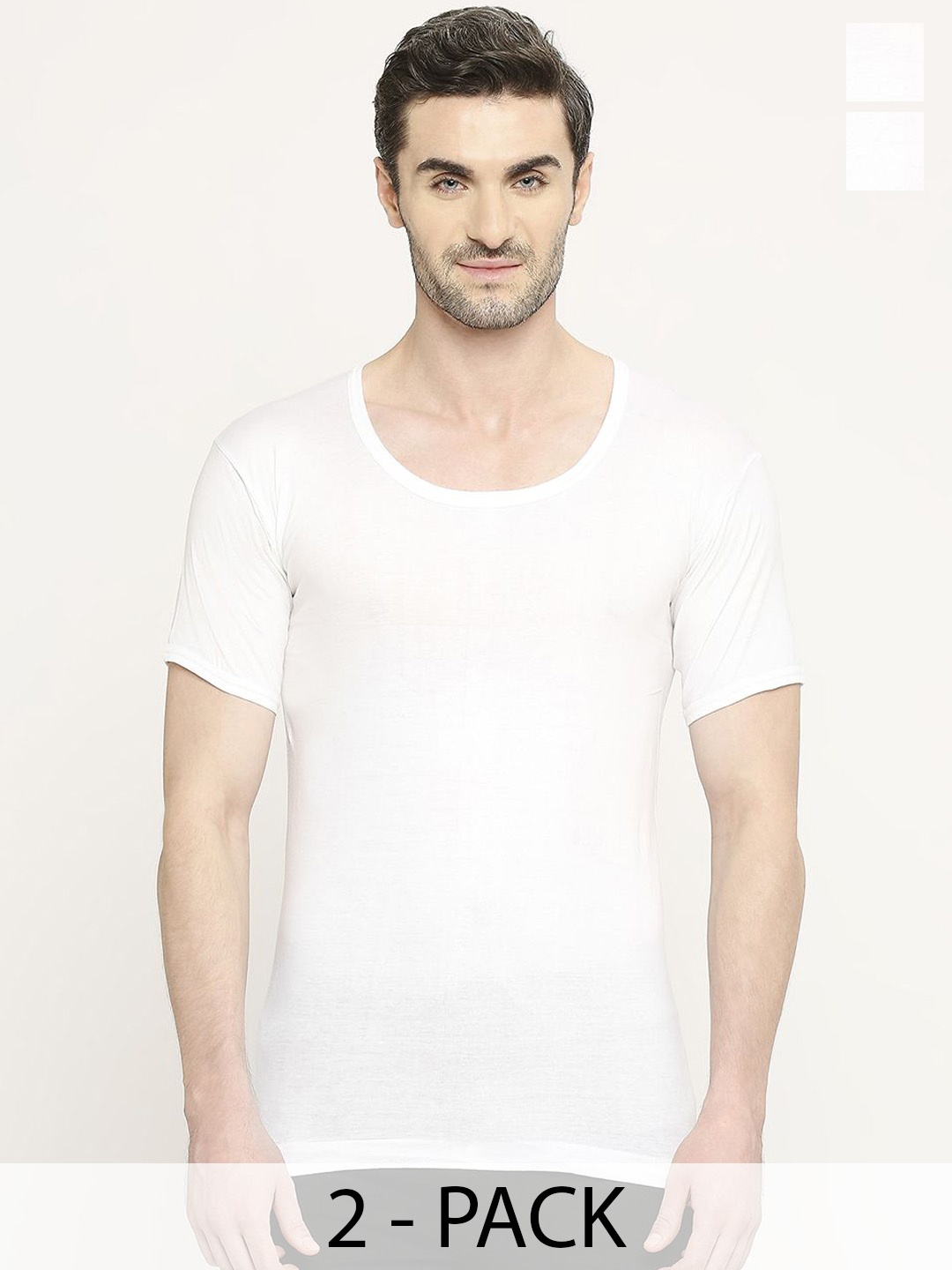 

VIP Pack Of 2 Short Sleeves Innerwear Vests VP-MI-VS-CLSRS-10P-PO2-110, White