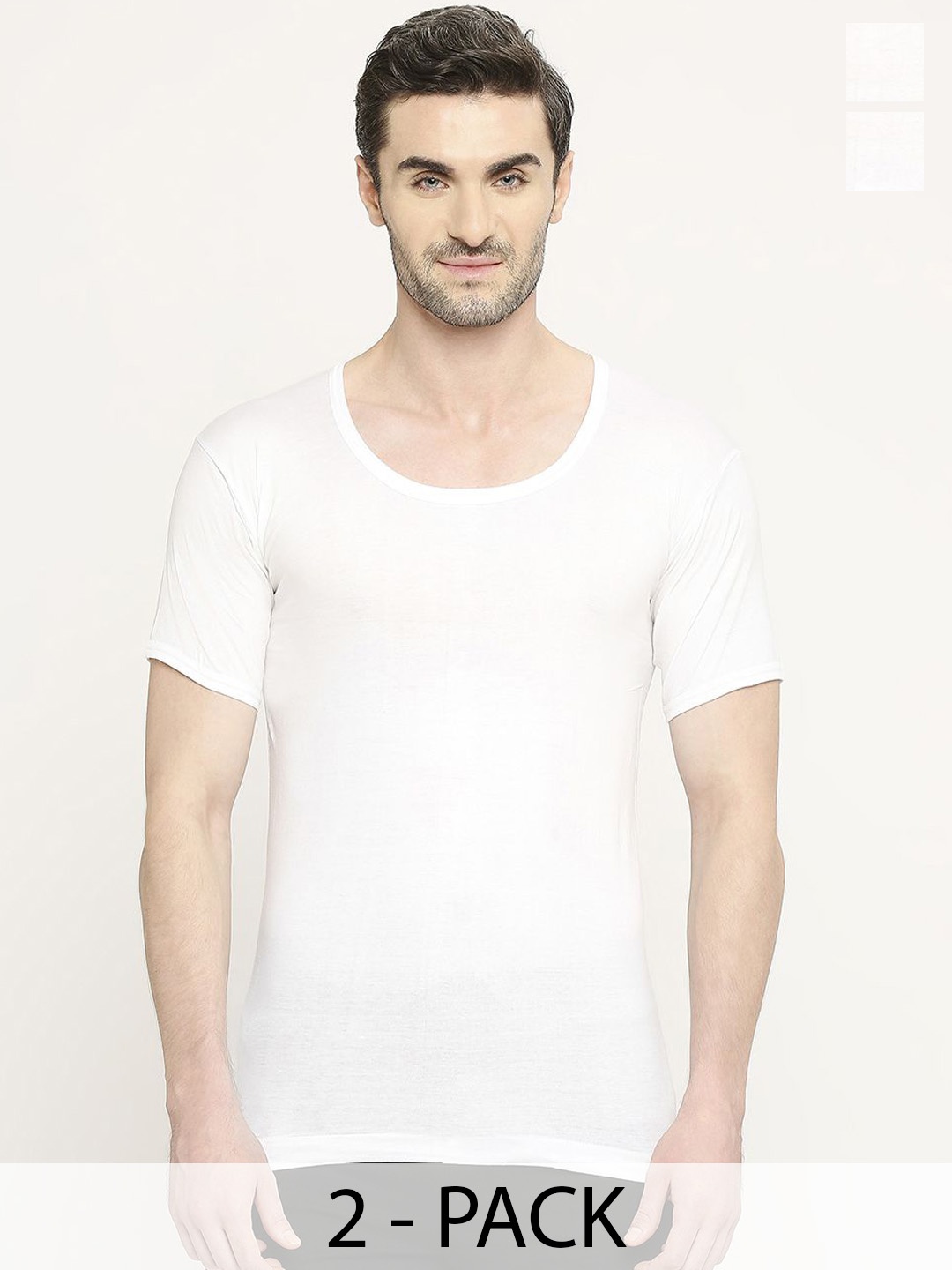 

VIP Pack Of 2 Short Sleeves Innerwear Vests VP-MI-VS-CLSRS-10P-PO2-80, White