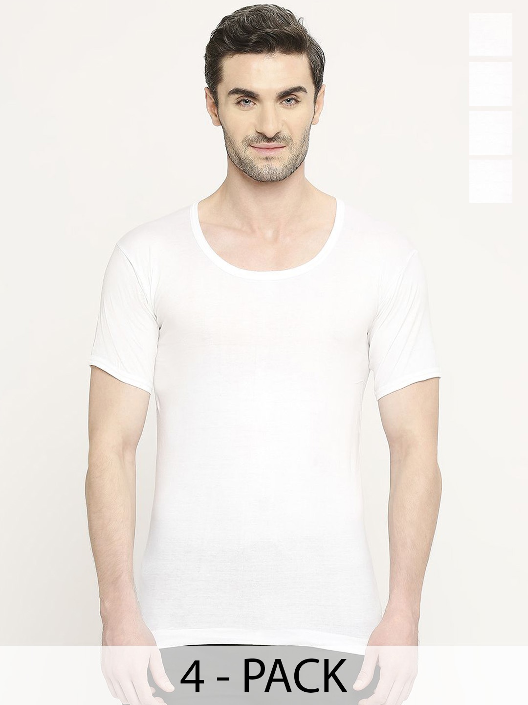 

VIP Pack Of 4 Short Sleeves Combed Cotton Innerwear Vests, White