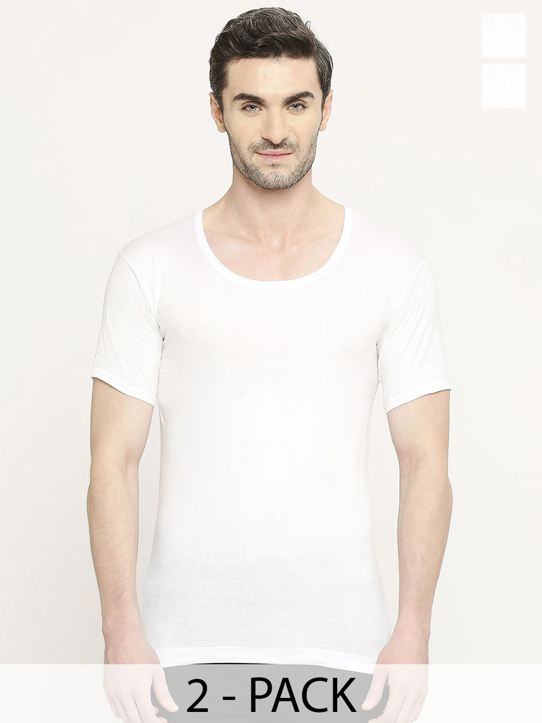 

VIP Men Pack Of 2 Short Sleeves Innerwear Vests VP-MI-VS-CLSRS-10P-PO2-95, White