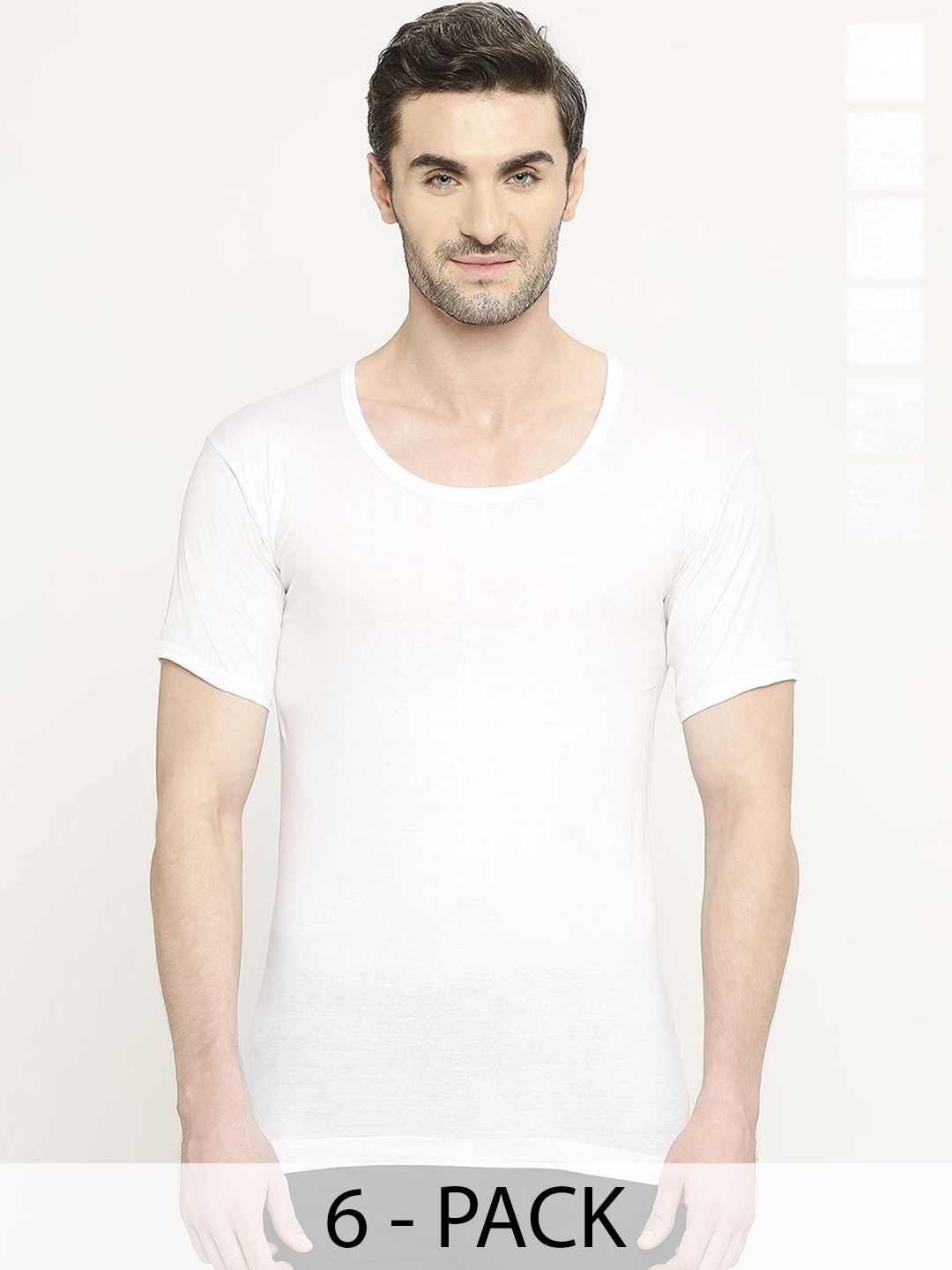 

VIP Men Pack Of 6 Short Sleeves Innerwear Vests, White
