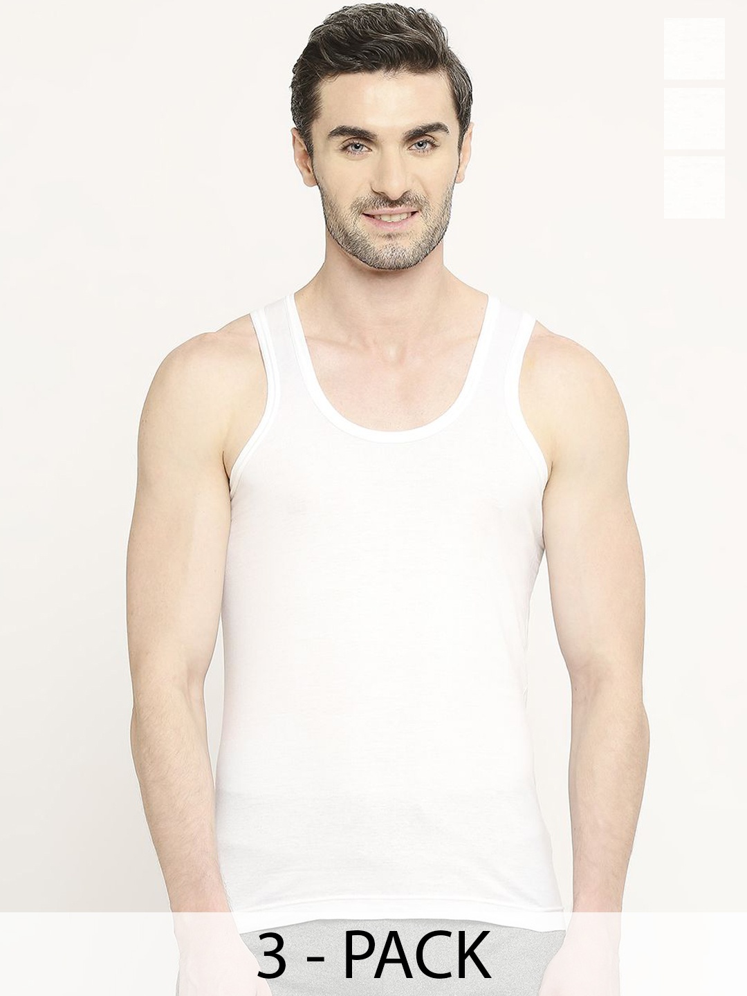 

VIP Men Pack Of 3 Sleeveless Innerwear Vests VP-MI-VS-COLFN-10P-PO3-95, White