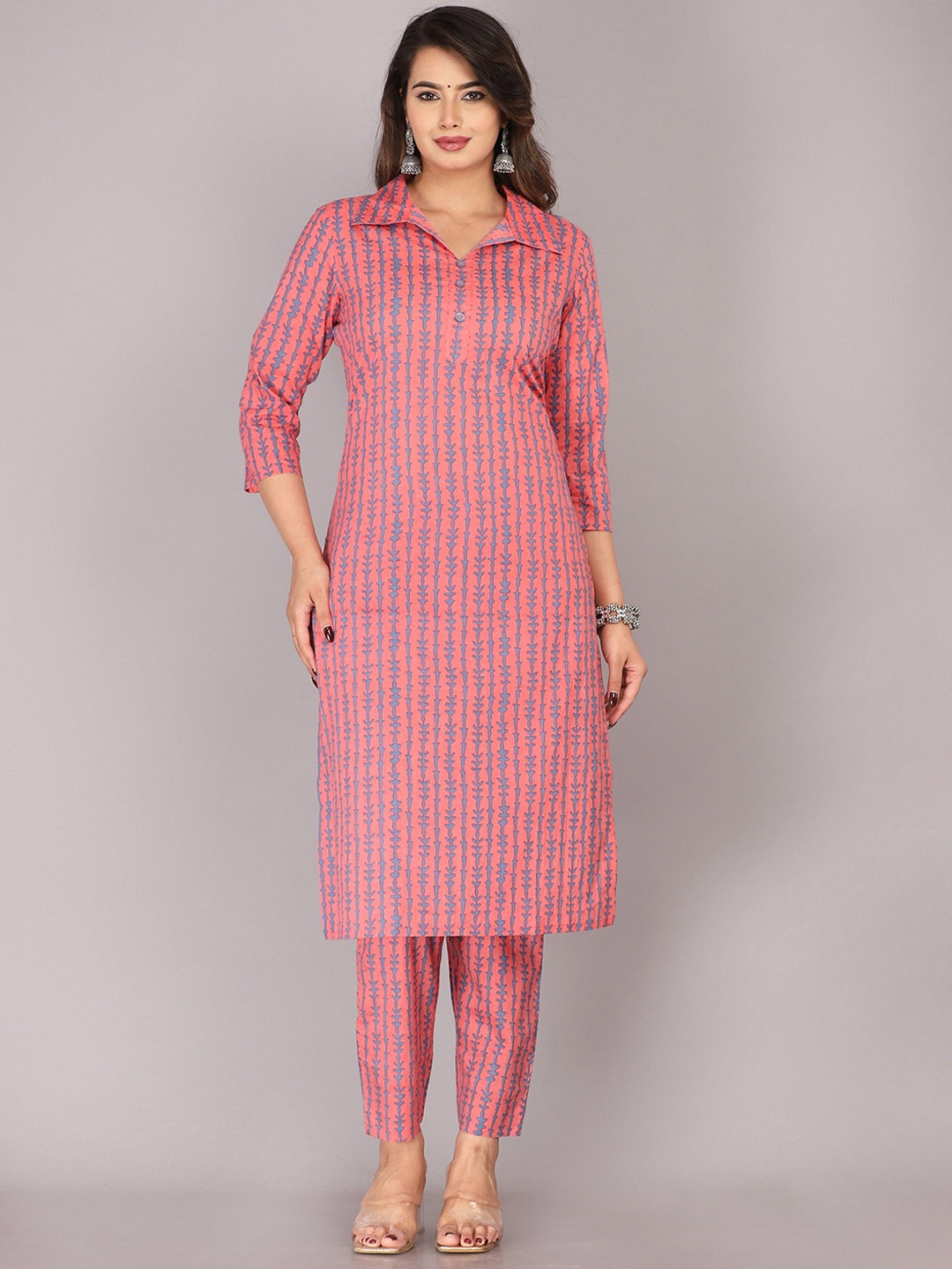 

KANNAHI Printed Pure Cotton Top With Trousers, Pink