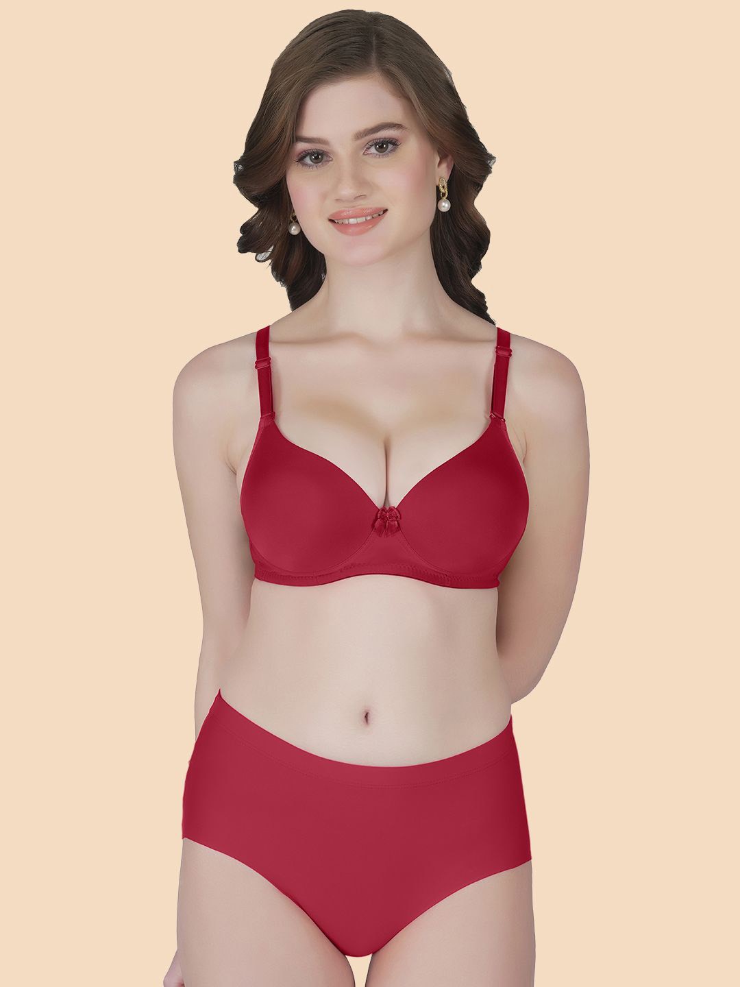 

Tweens Women Solid Mid-Rise Heavily-Padded Lingerie Set TW-91035-MR-PAN-1PC, Maroon