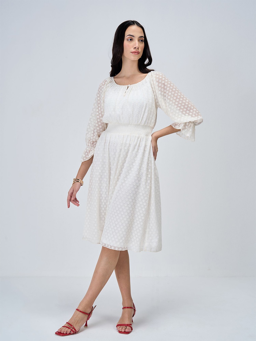 

SALT ATTIRE Women Bell Sleeve Fit & Flare Dress, White