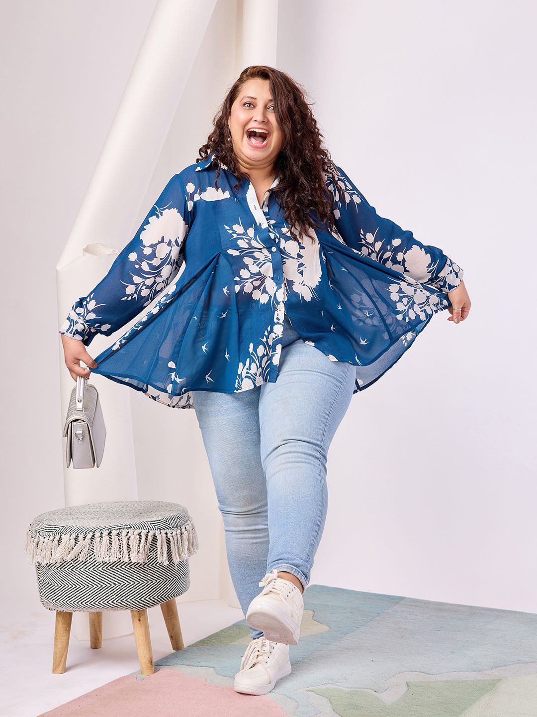 

BAESD Women Standard Floral Opaque Printed Casual Shirt, Blue