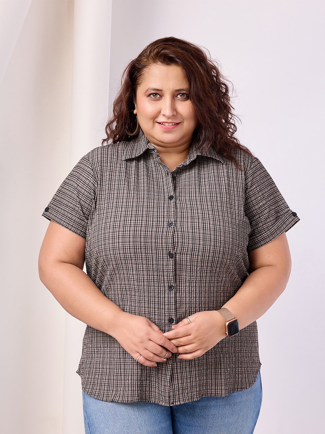 

BAESD Women Standard Opaque Checked Casual Shirt, Grey