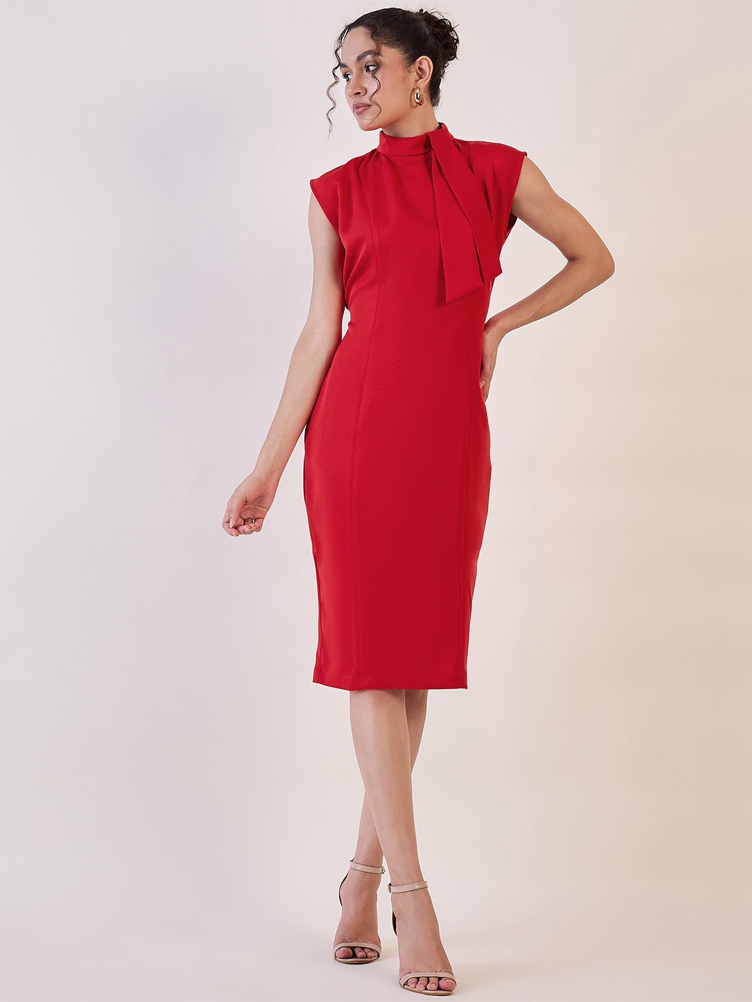 

PowerSutra women High Neck Sheath Dress, Red