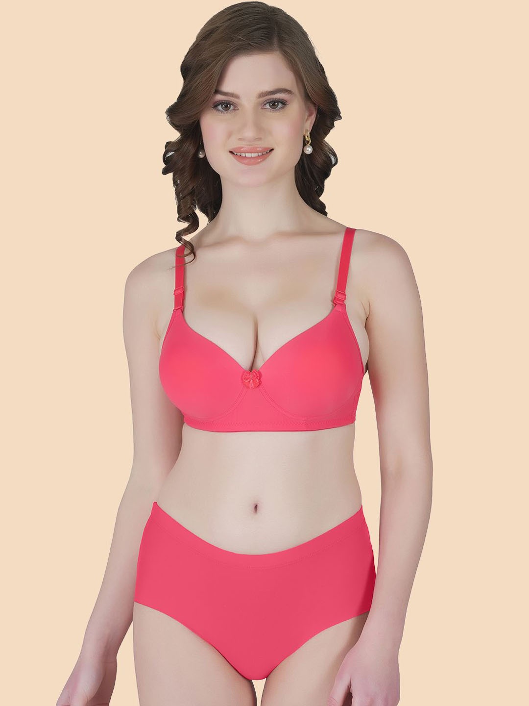 

Tweens Heavily Padded Push-Up Bra & Panty Lingerie Set TW-91570-CRL-PAN-1PC, Coral