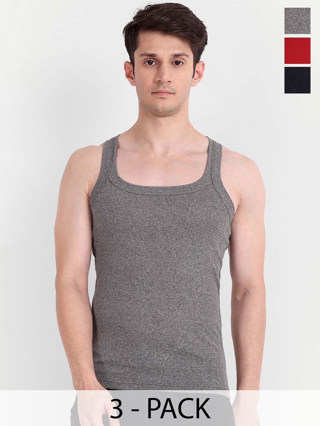 

KANSAL Pack Of 3 Cotton Innerwear Vests 1B-SOLID_P3, Black