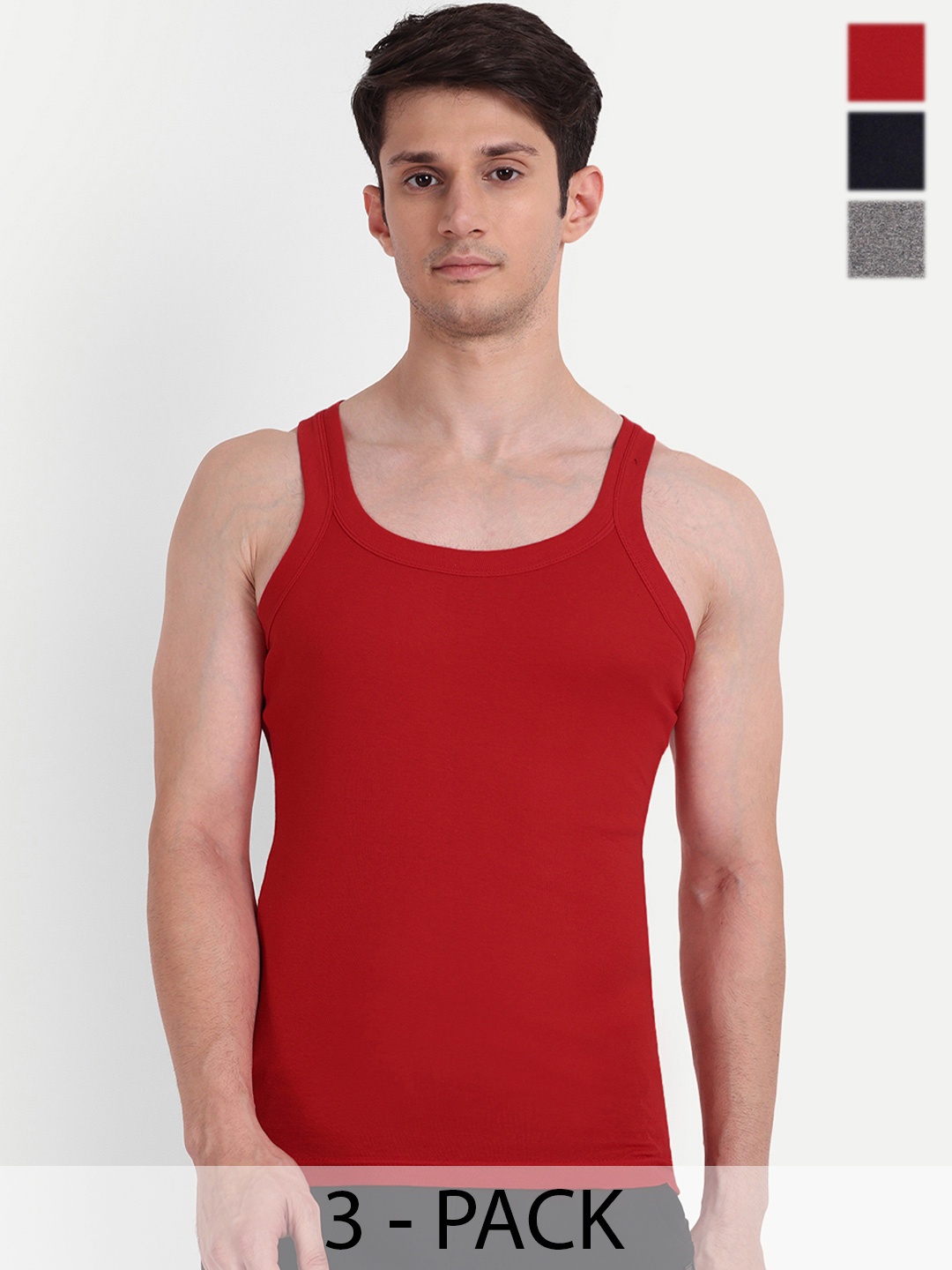 

KANSAL Men Pack Of 3 Cotton Innerwear GYM Vest, Red
