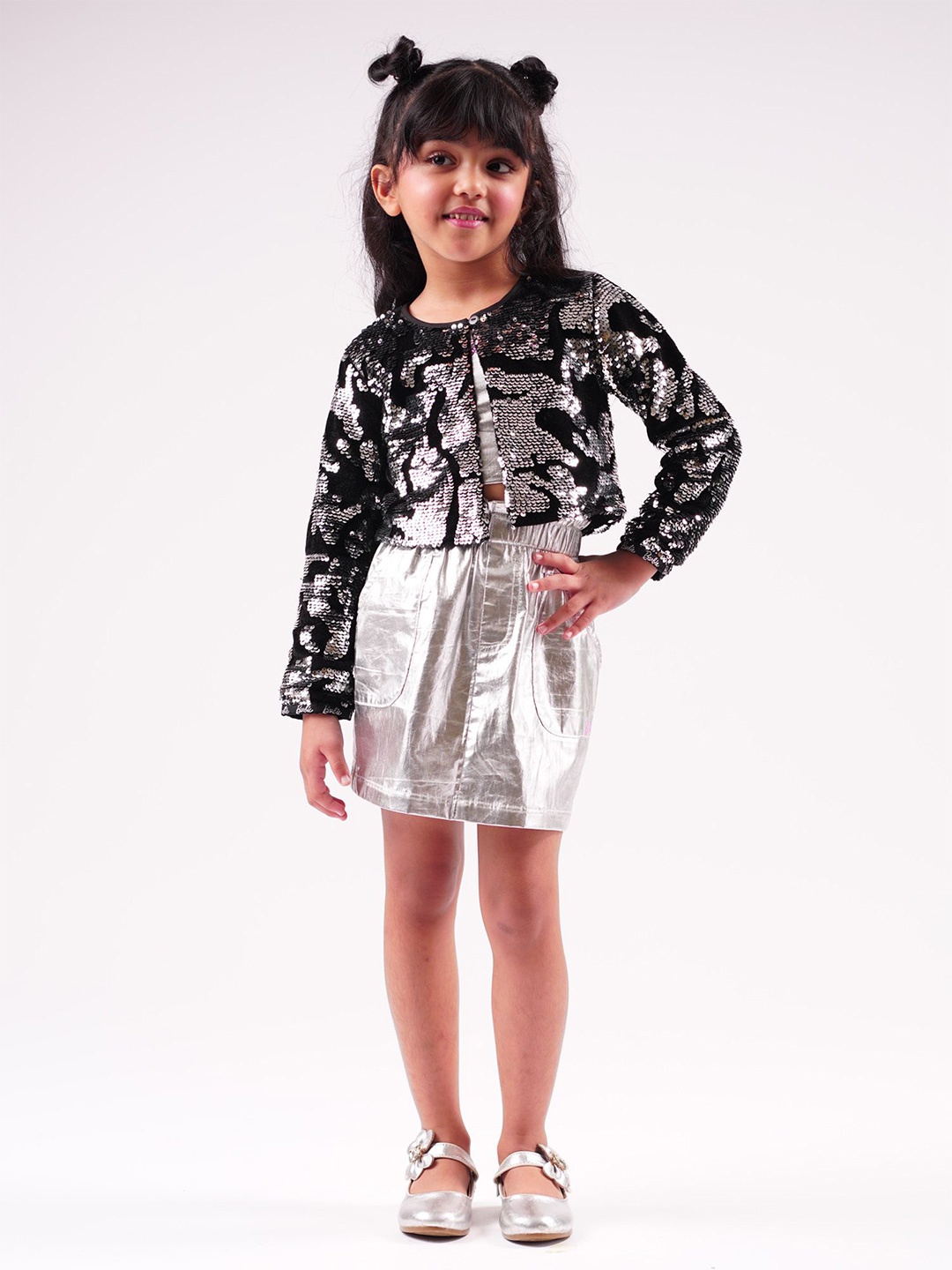 

LIL DRAMA Girls Embellished Sequinned Button Shrug, Black