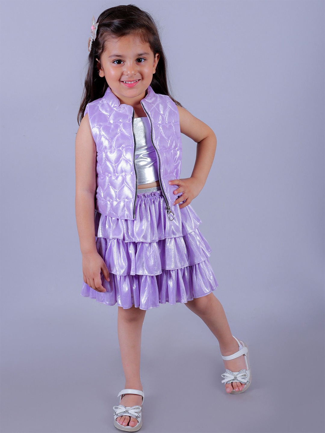 

LIL DRAMA Girls Mandarin Collar Open Front Shrug, Lavender