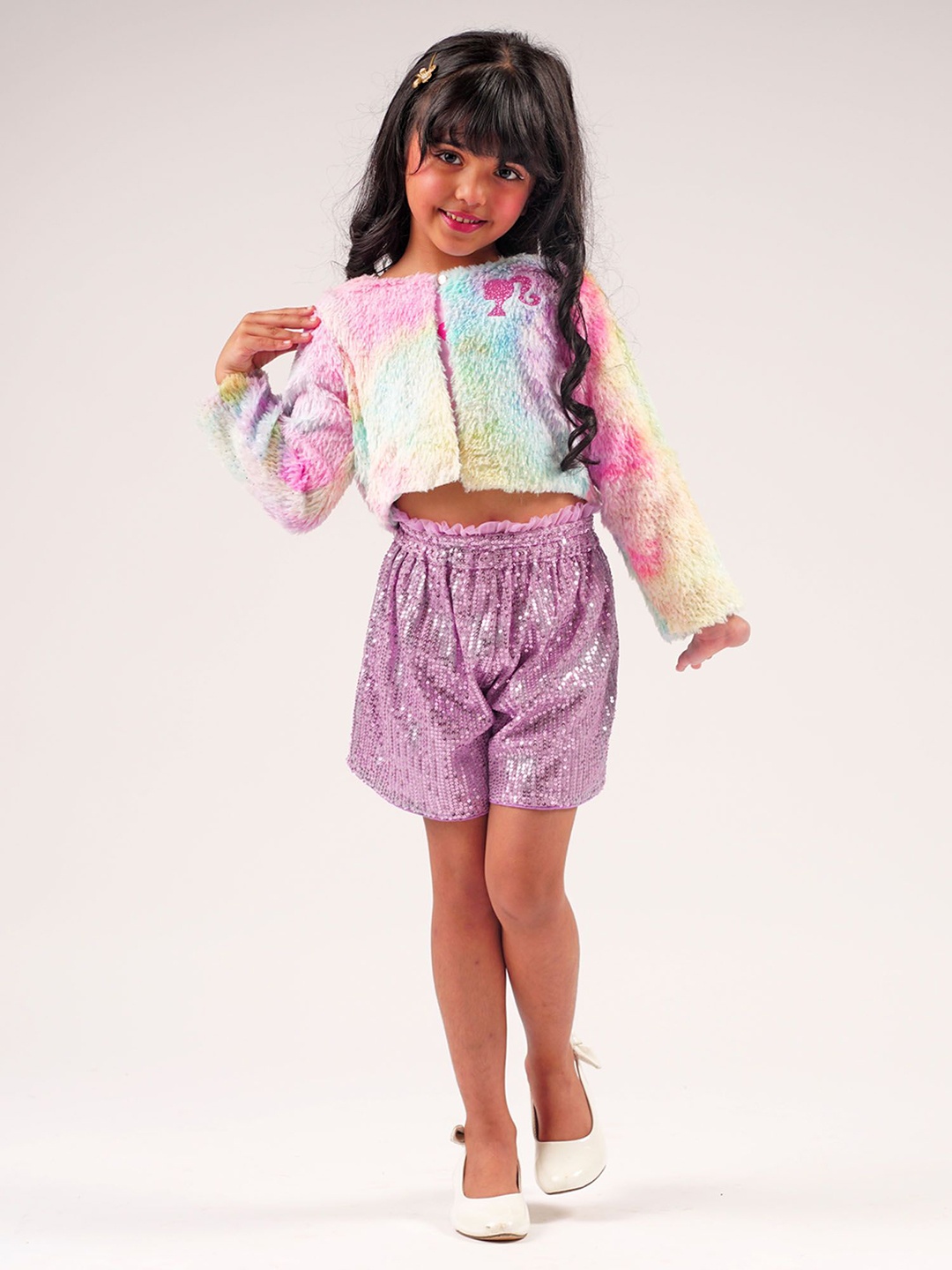 

LIL DRAMA Girls Printed Barbie Shrug, Pink