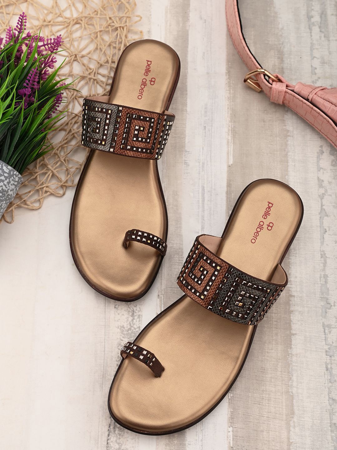 

pelle albero Women Embellished Ankle Loop Sandals Heels, Bronze