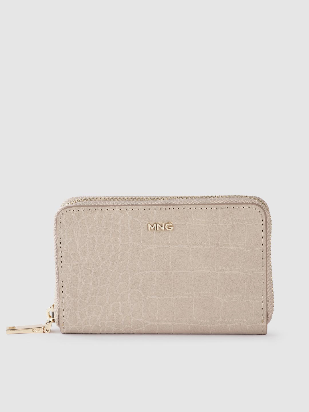 

MANGO Croc Textured Zip Around Wallet, Nude