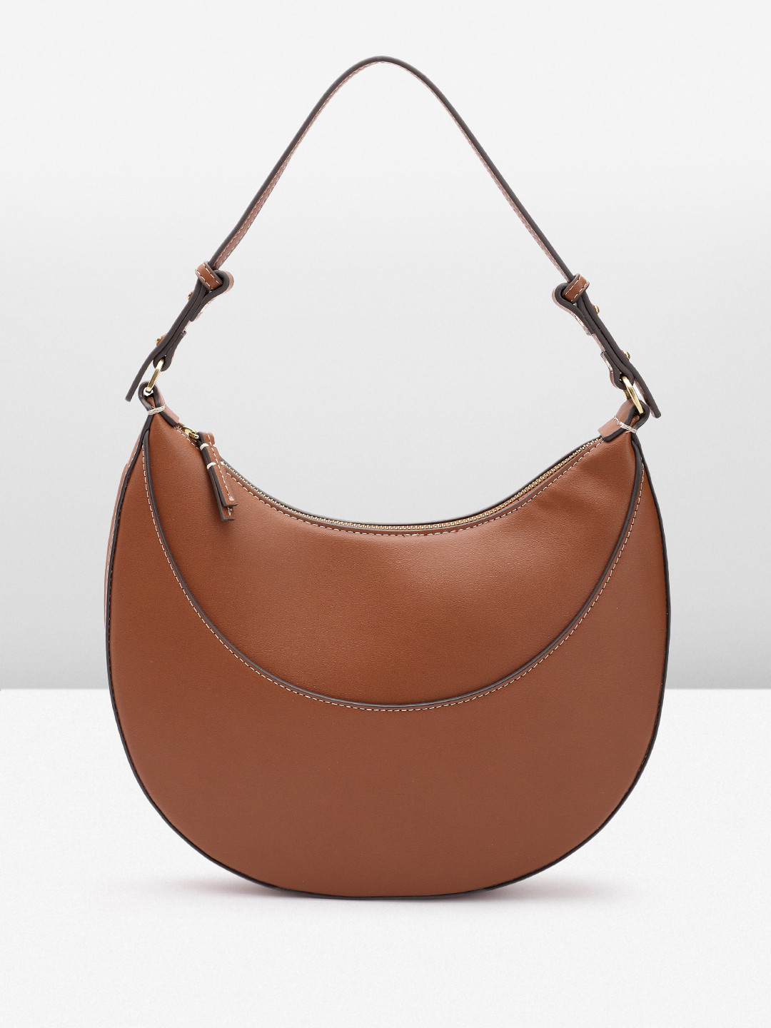 

MANGO Structured Half Moon Shoulder Bag, Brown