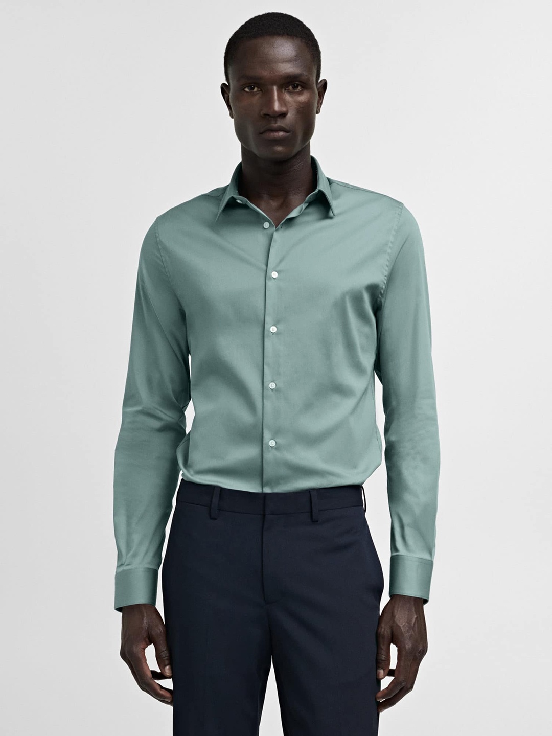 

MANGO MAN Super Slim Fit Poplin Formal Shirt, Green