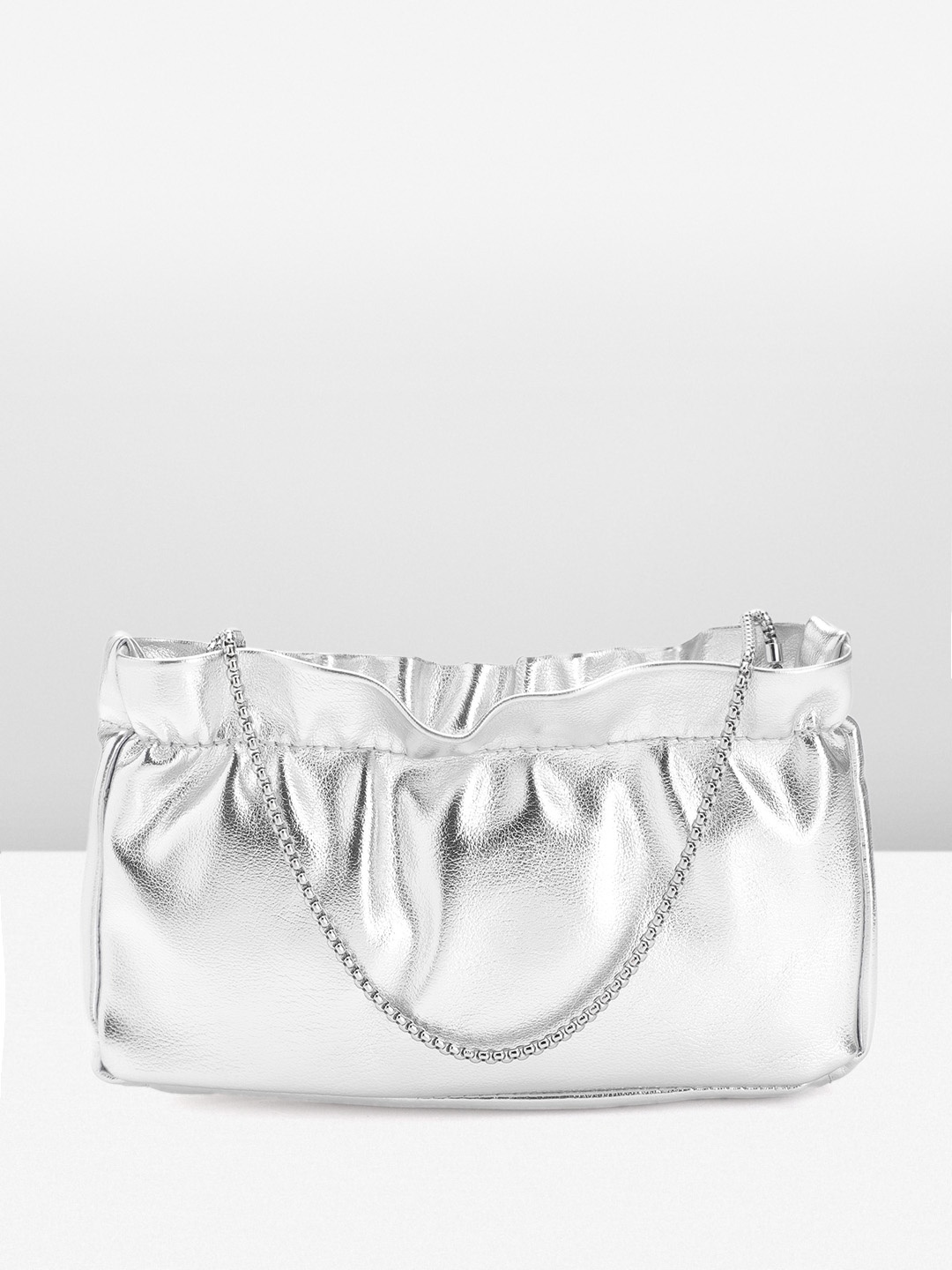 

MANGO Structured Sling Bag with Chain Strap, Silver