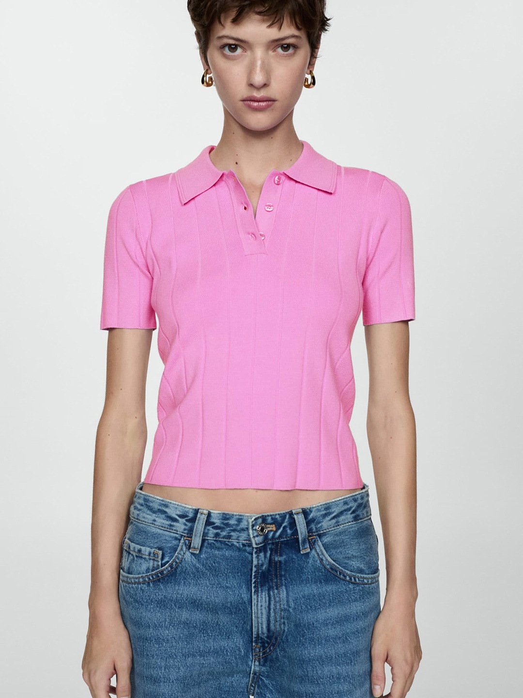 

MANGO Polo Collar T-shirt, Pink