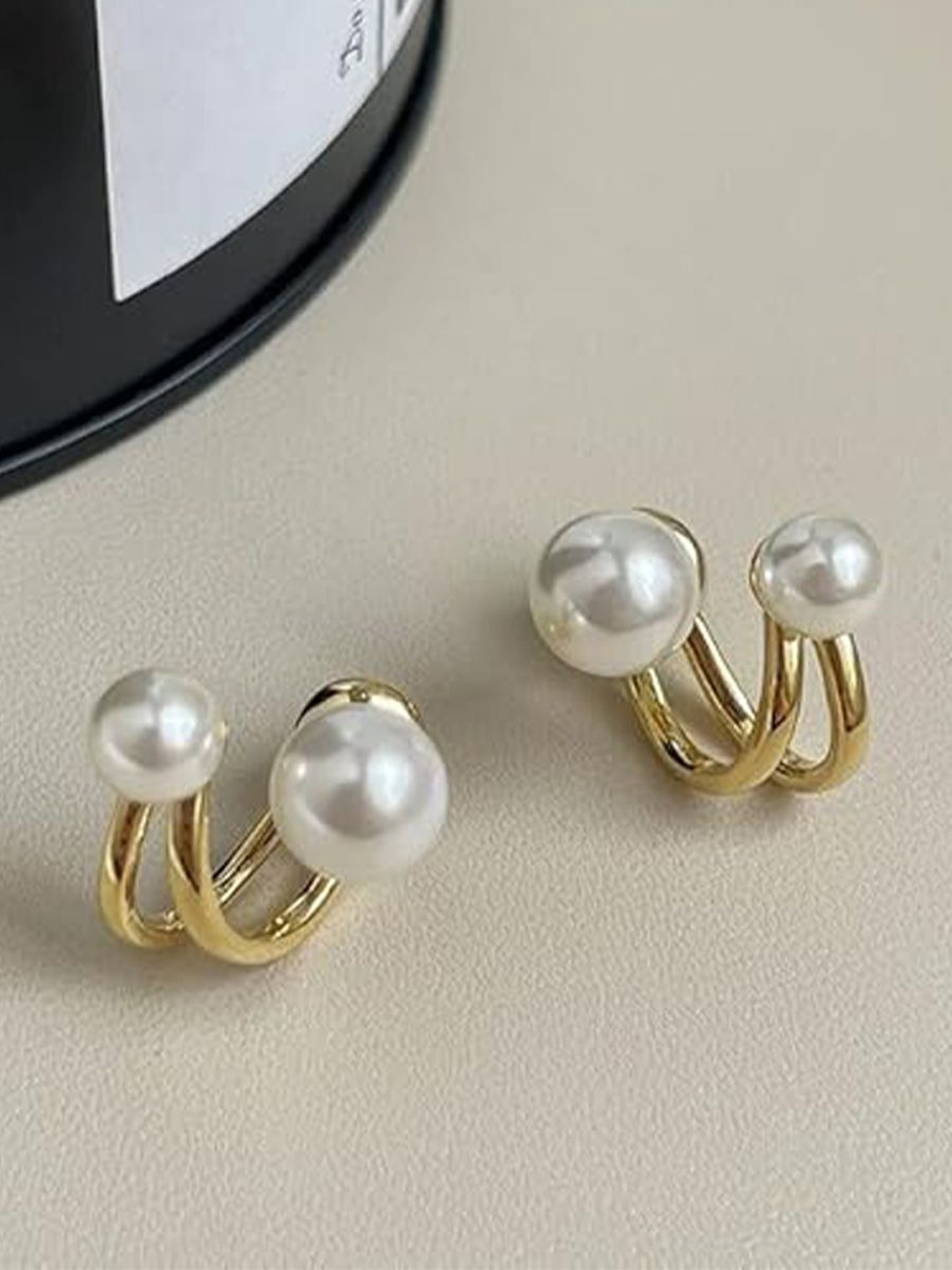 

CareDone Gold Toned Contemporary Pearls Studs Earrings