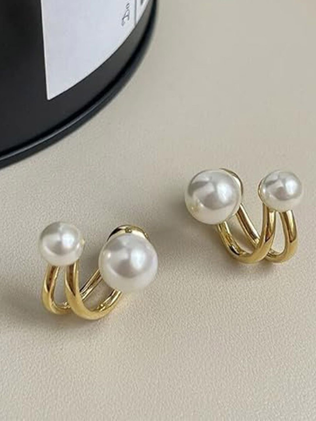 

CareDone Gold-Plated Pearl-Beaded Contemporary Studs Earrings