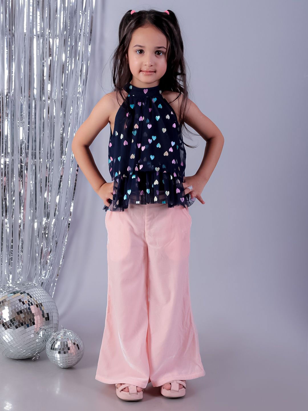 

LIL DRAMA Girls Halter Neck Top with Palazzos, Blue