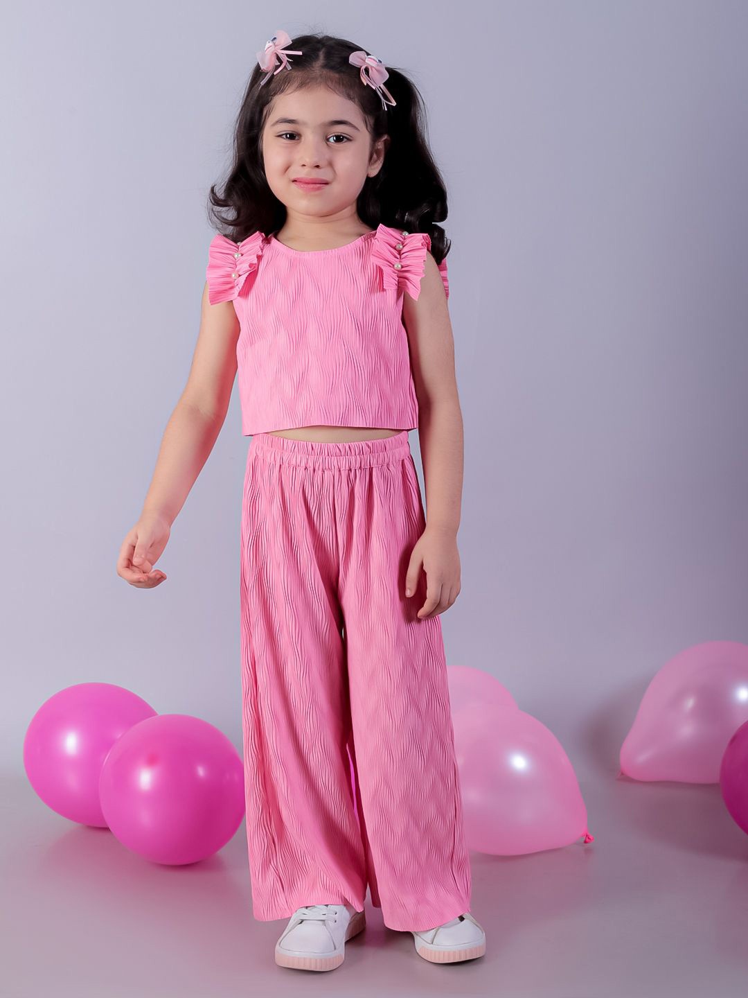 

LIL DRAMA Girls Self Design Sleeveless Top with Palazzos, Pink